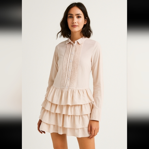 J. Crew Dresses & Skirts - J.Crew Wmns Tiered Pin Tuck Cotton Shirt Mini Dress Ruffle Twee Preppy Academia